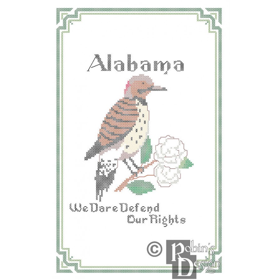 Alabama State Bird, Flower and Motto Cross Stitch Pattern PDF Download