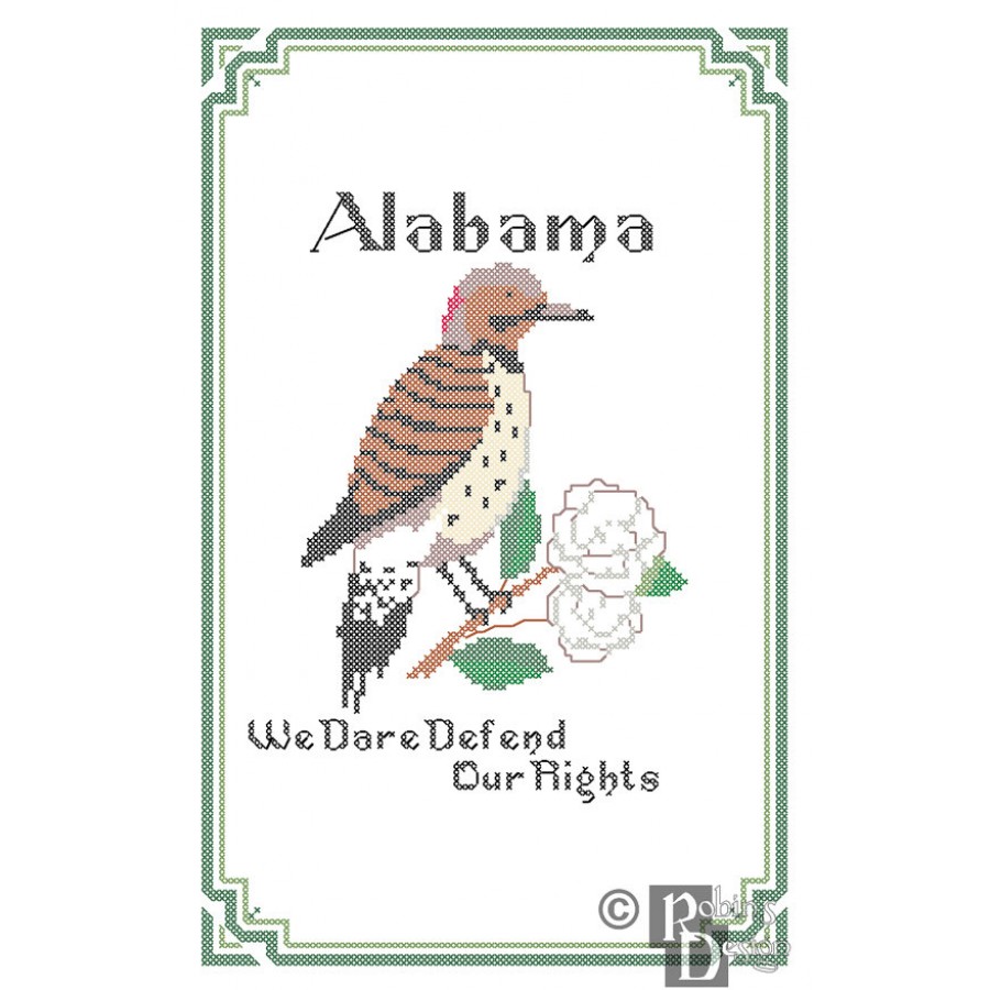 Alabama State Bird, Flower and Motto Cross Stitch Pattern PDF Download