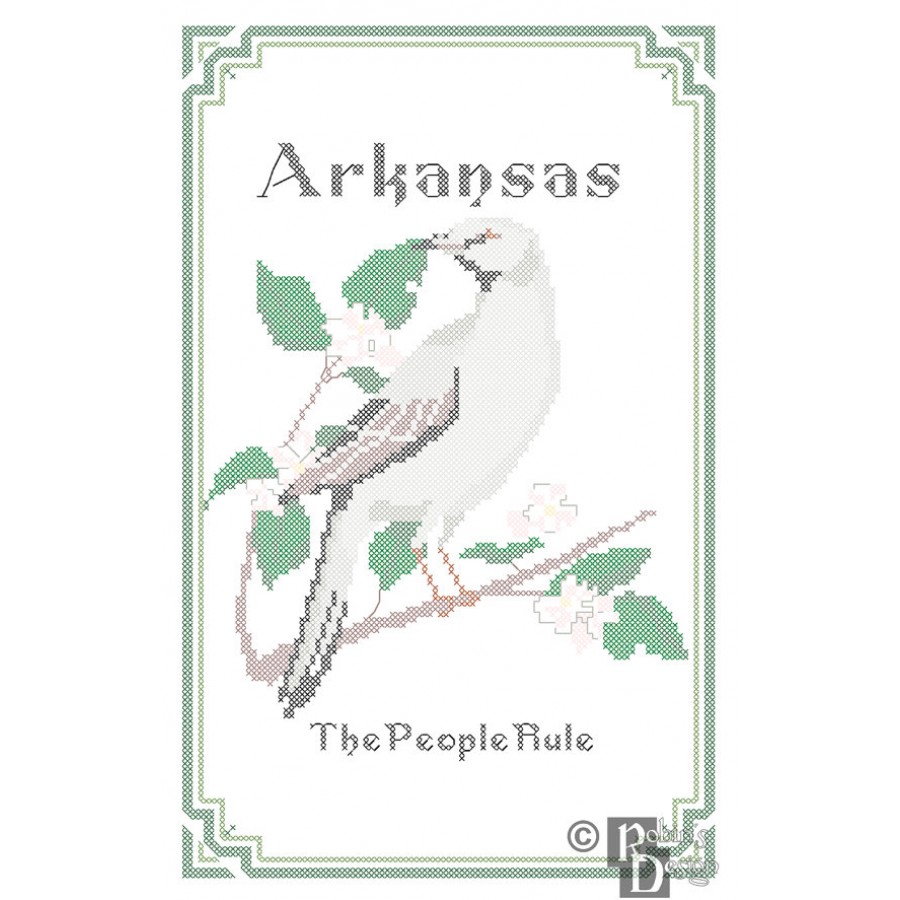 Arkansas State Bird, Flower and Motto Cross Stitch Pattern PDF Download