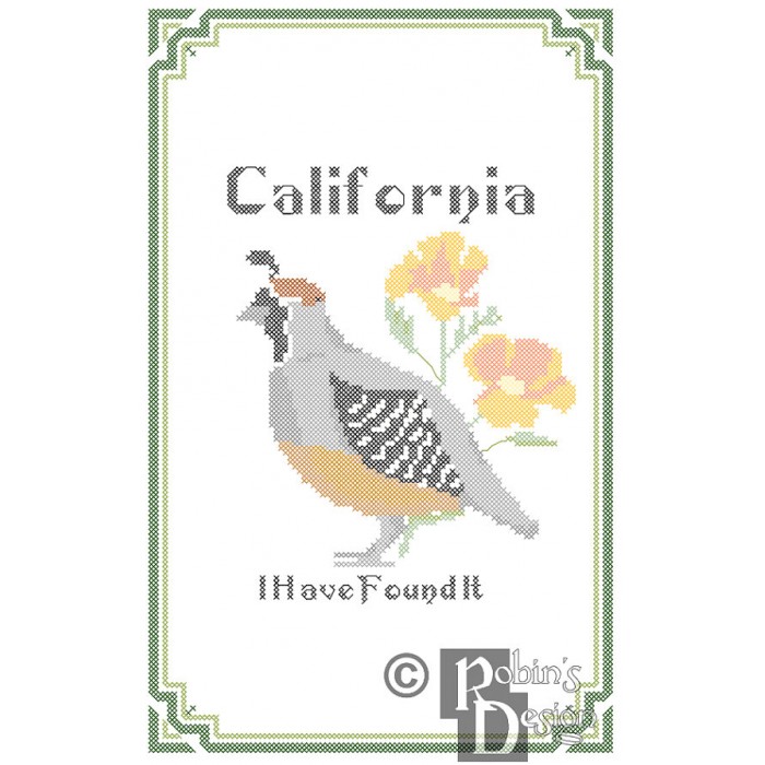 California State Bird, Flower and Motto Cross Stitch Pattern PDF Download