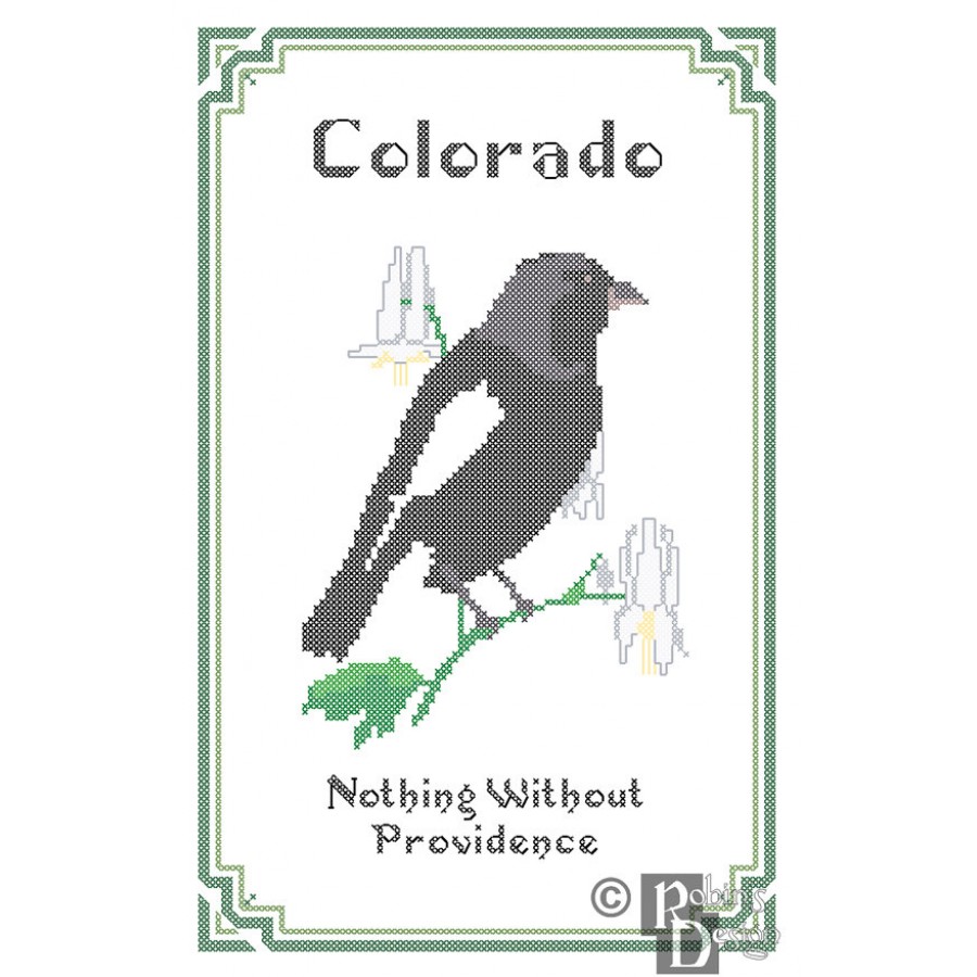 Colorado State Bird, Flower and Motto Cross Stitch Pattern PDF Download