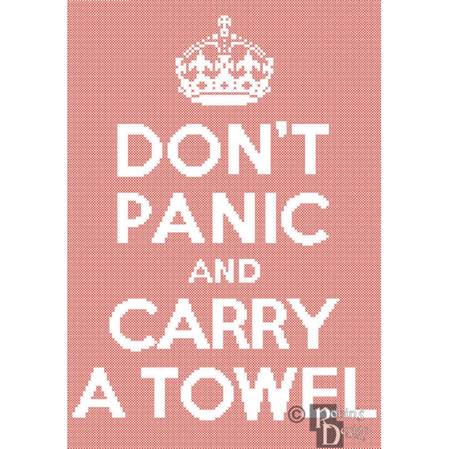Don't Panic and Carry a Towel Cross Stitch Pattern Easy PDF Download