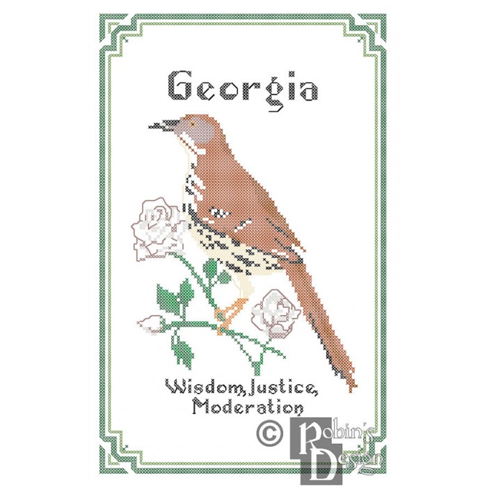 Georgia State Bird, Flower and Motto Cross Stitch Pattern PDF Download