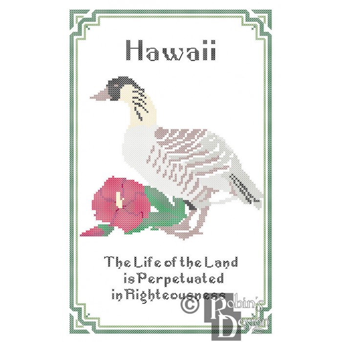 Hawaii State Bird, Flower and Motto Cross Stitch Pattern PDF Download