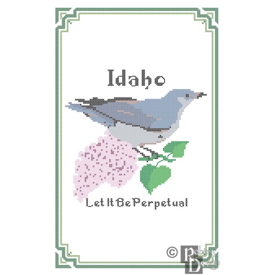 Idaho State Bird, Flower and Motto Cross Stitch Pattern PDF Download