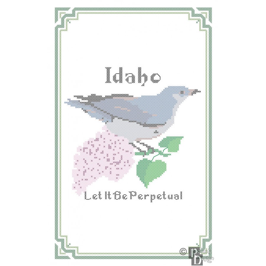 Idaho State Bird, Flower and Motto Cross Stitch Pattern PDF Download