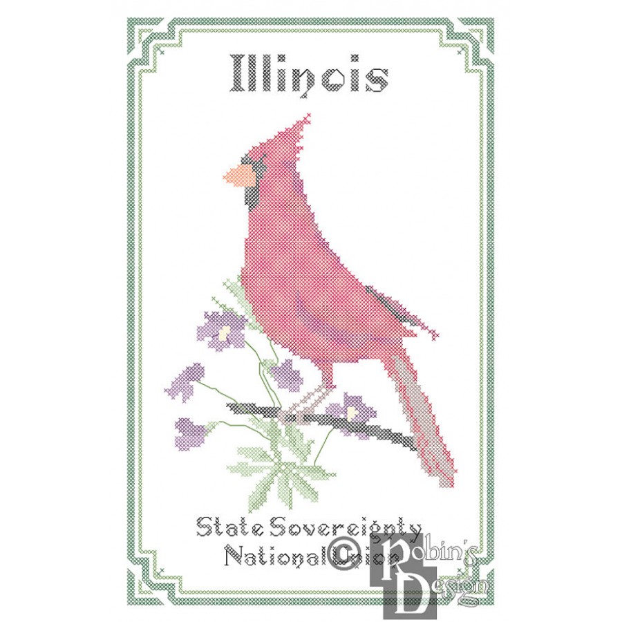 Illinois State Bird, Flower and Motto Cross Stitch Pattern PDF Download