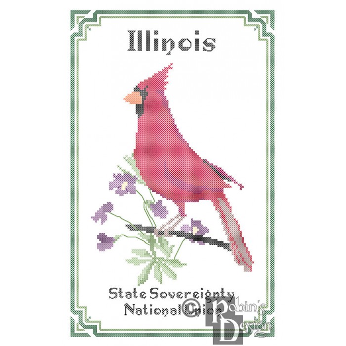 Illinois State Bird, Flower and Motto Cross Stitch Pattern PDF Download