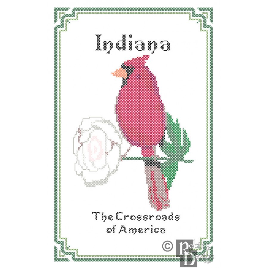 Indiana State Bird, Flower and Motto Cross Stitch Pattern PDF Download