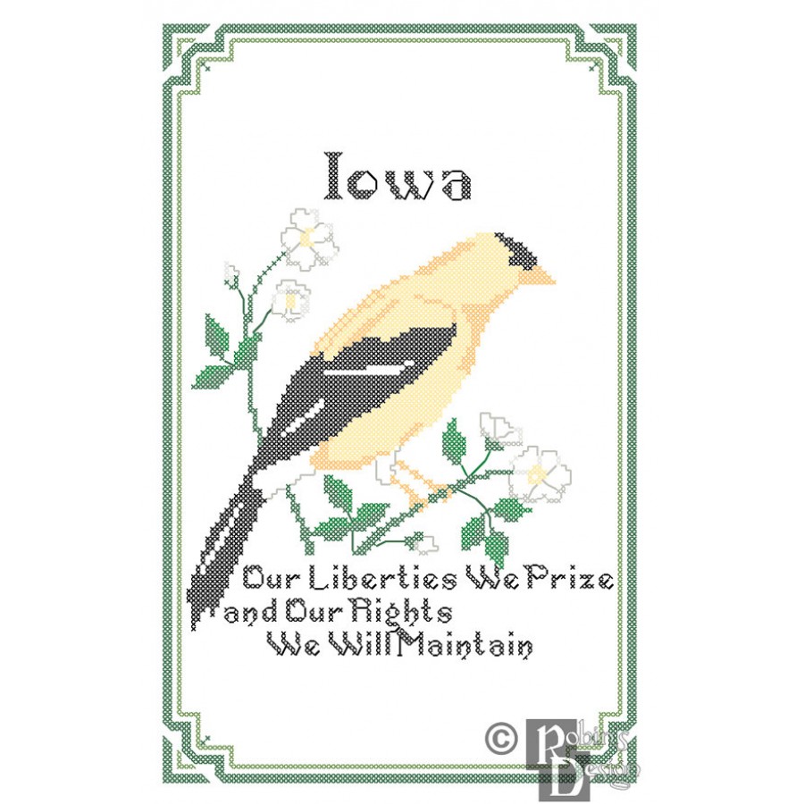 Iowa State Bird, Flower and Motto Cross Stitch Pattern PDF Download
