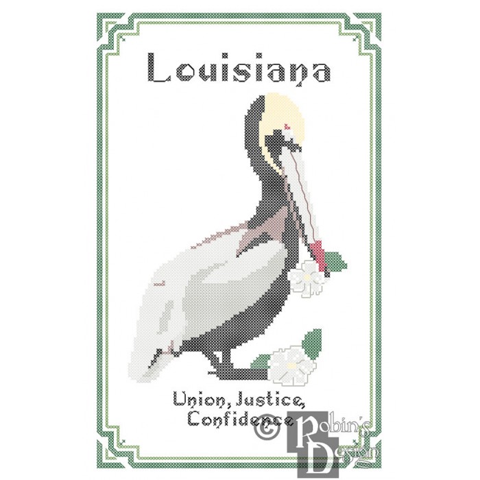 Louisiana State Bird, Flower and Motto Cross Stitch Pattern PDF Download