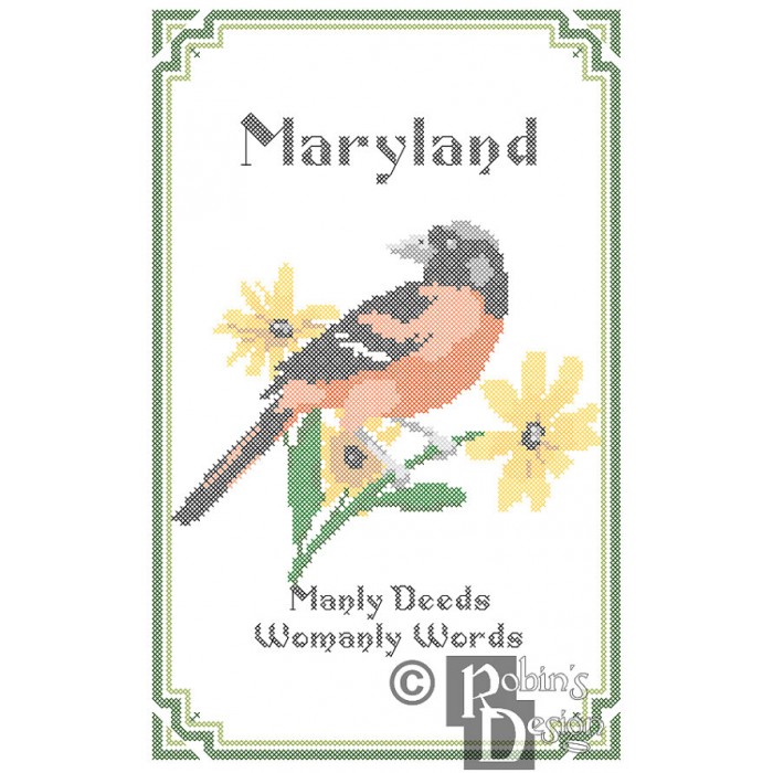 Maryland State Bird, Flower and Motto Cross Stitch Pattern PDF Download