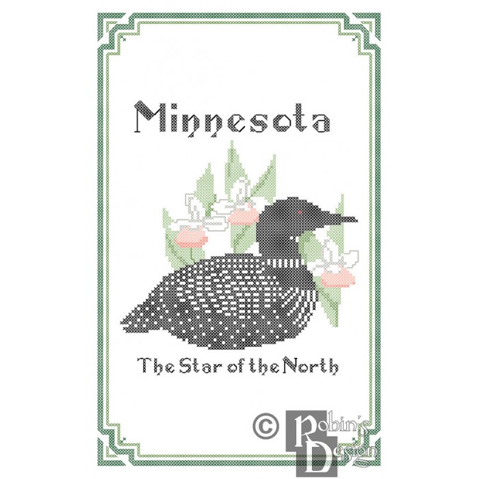 Minnesota State Bird, Flower and Motto Cross Stitch Pattern PDF Download
