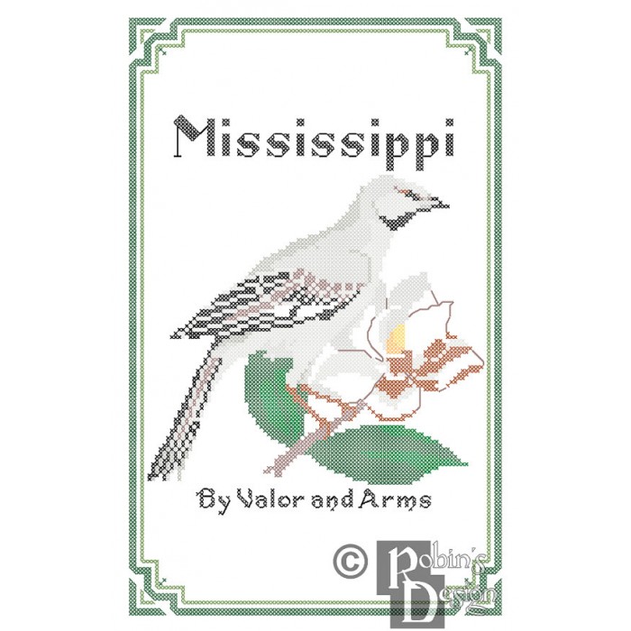 Mississippi State Bird, Flower and Motto Cross Stitch Pattern PDF Download