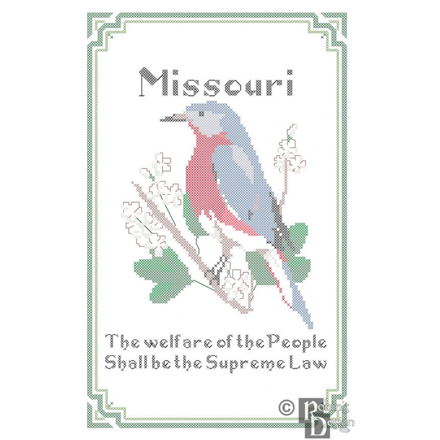 Missouri State Bird, Flower and Motto Cross Stitch Pattern PDF Download