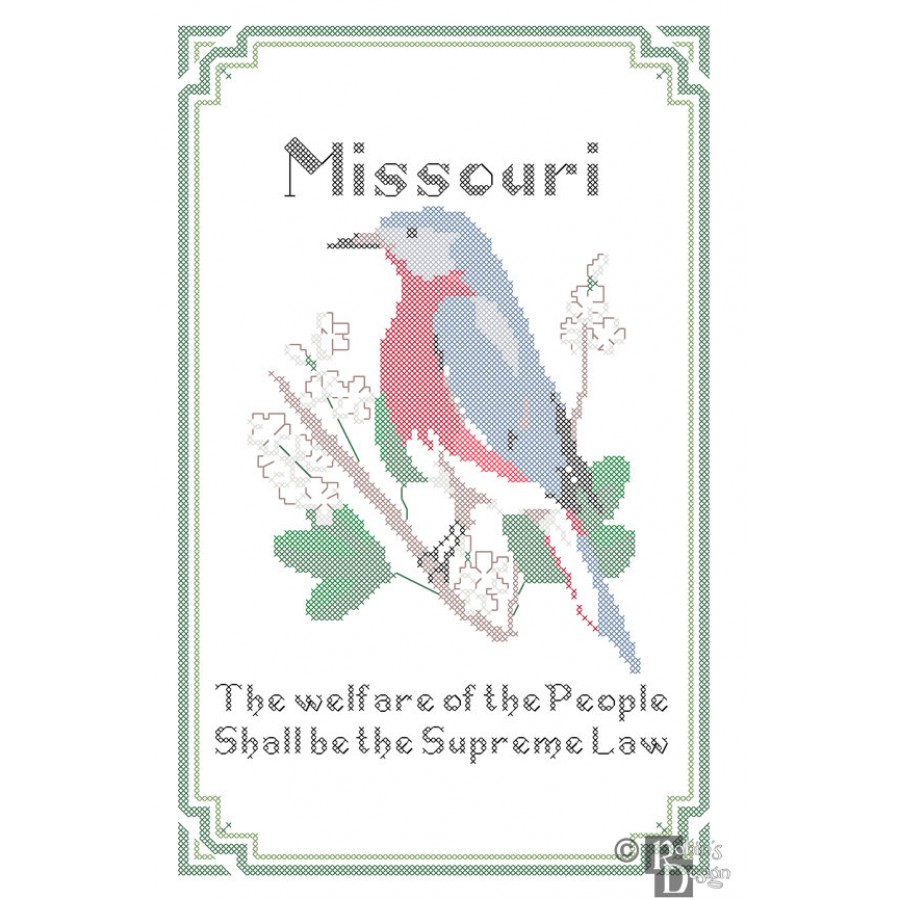 Missouri State Bird, Flower and Motto Cross Stitch Pattern PDF Download