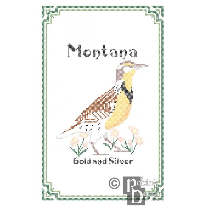 Montana State Bird, Flower and Motto Cross Stitch Pattern PDF Download