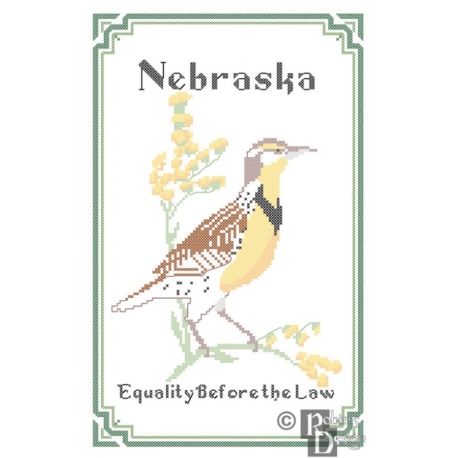 Nebraska State Bird, Flower and Motto Cross Stitch Pattern PDF Download