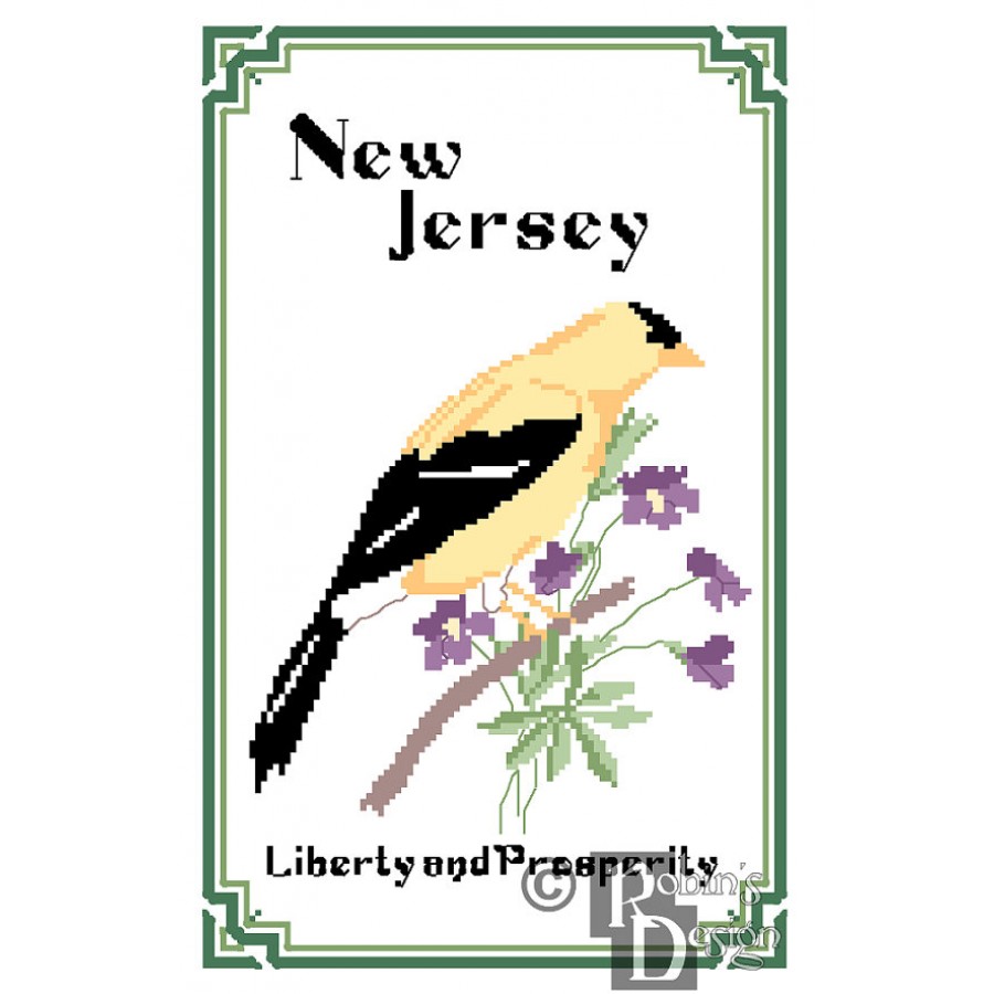 New Jersey State Bird, Flower and Motto Cross Stitch Pattern PDF Download