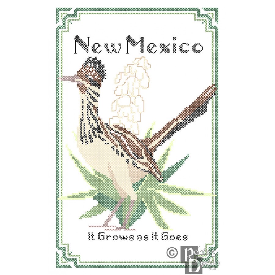New Mexico State Bird, Flower and Motto Cross Stitch Pattern PDF Download