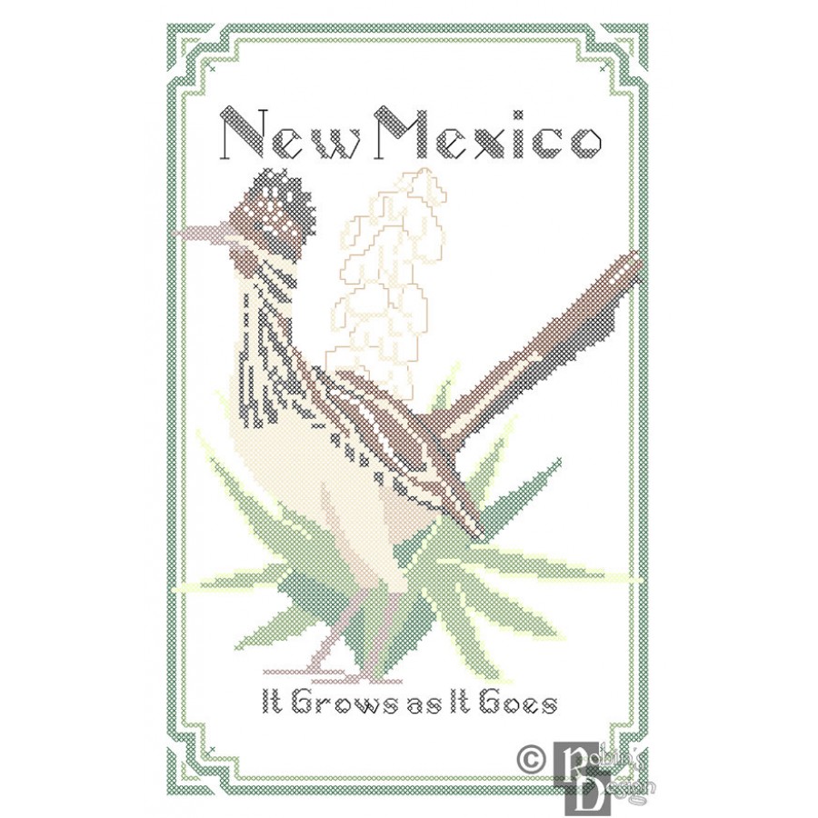 New Mexico State Bird, Flower and Motto Cross Stitch Pattern PDF Download