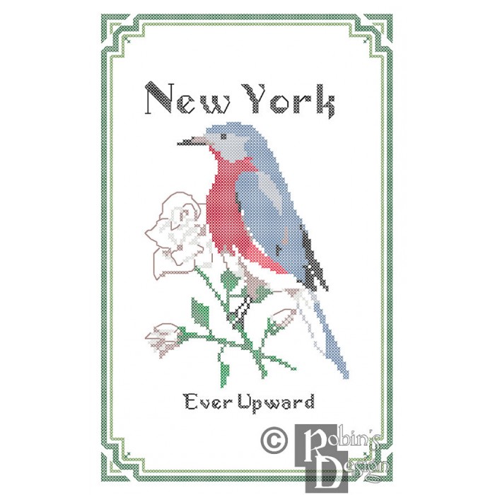 New York State Bird, Flower and Motto Cross Stitch Pattern PDF Download