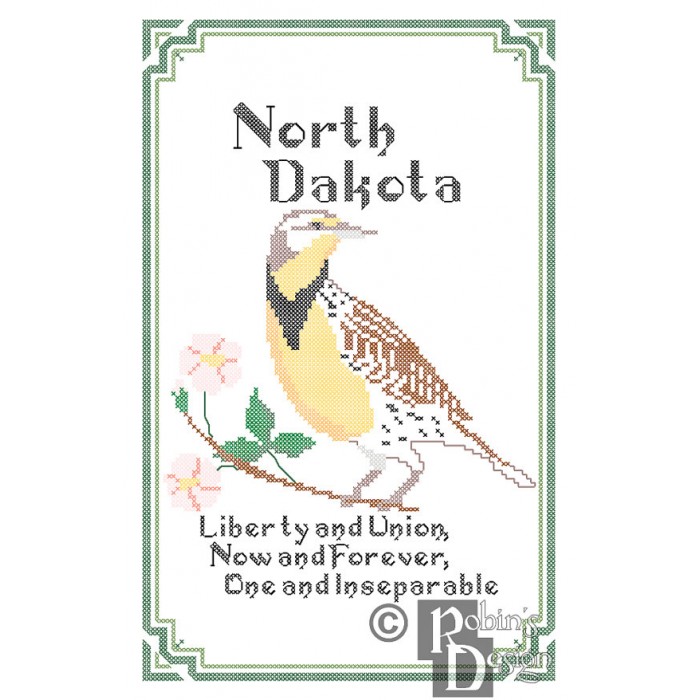 North Dakota State Bird, Flower and Motto Cross Stitch Pattern PDF Download