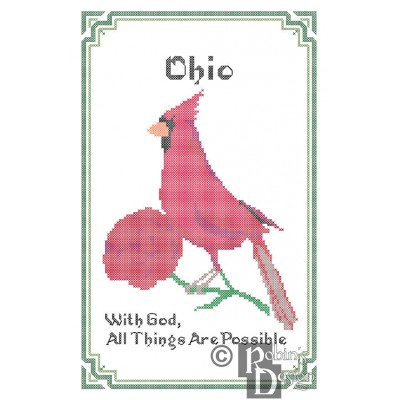 Ohio State Bird, Flower and Motto Cross Stitch Pattern PDF Download