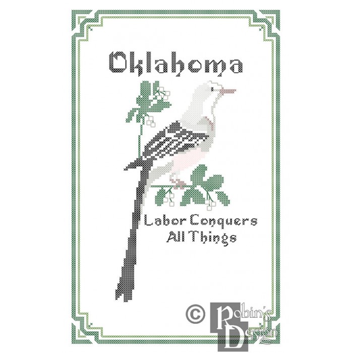 Oklahoma State Bird, Flower and Motto Cross Stitch Pattern PDF Download