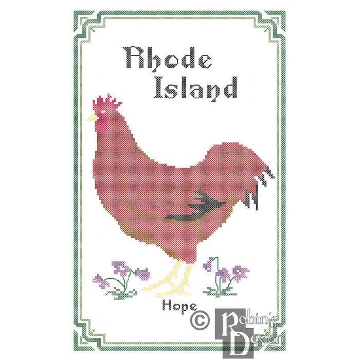 Rhode Island State Bird, Flower and Motto Cross Stitch Pattern PDF Download