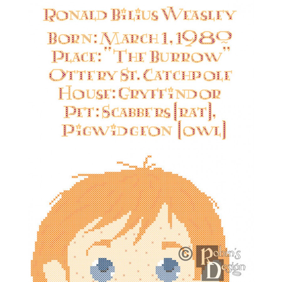Ron Weasley Biographical Facts Cross Stitch Pattern PDF Download