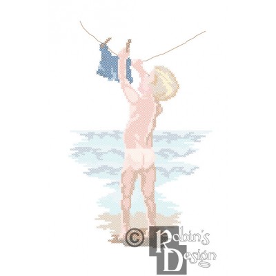Summer Innocence Boy Hanging Bathing Suit Cross Stitch Pattern PDF Download