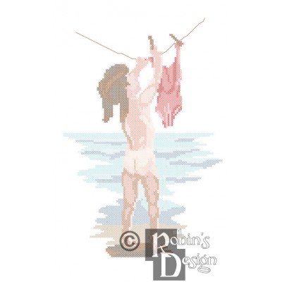Summer Innocence Girl Hanging Bathing Suit Cross Stitch Pattern PDF Download