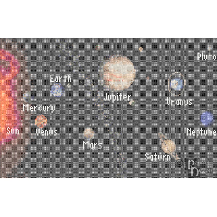 The Solar System with Labels Cross Stitch Pattern PDF Download