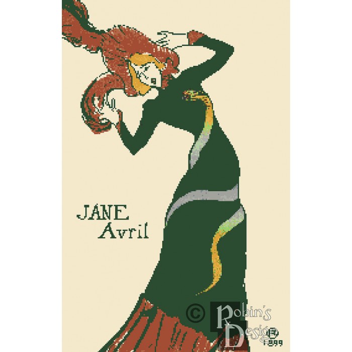 Toulouse Lautrec's Jane Avril Poster Cross Stitch Pattern PDF Download