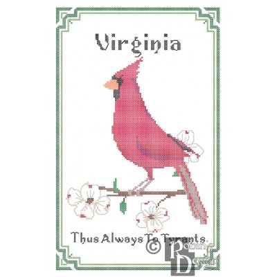 Virginia State Bird, Flower and Motto Cross Stitch Pattern PDF Download