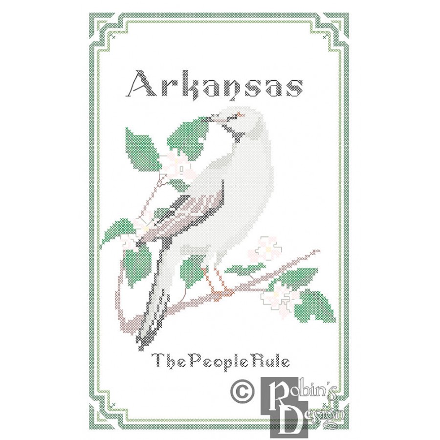 Arkansas State Bird, Flower and Motto Cross Stitch Pattern PDF