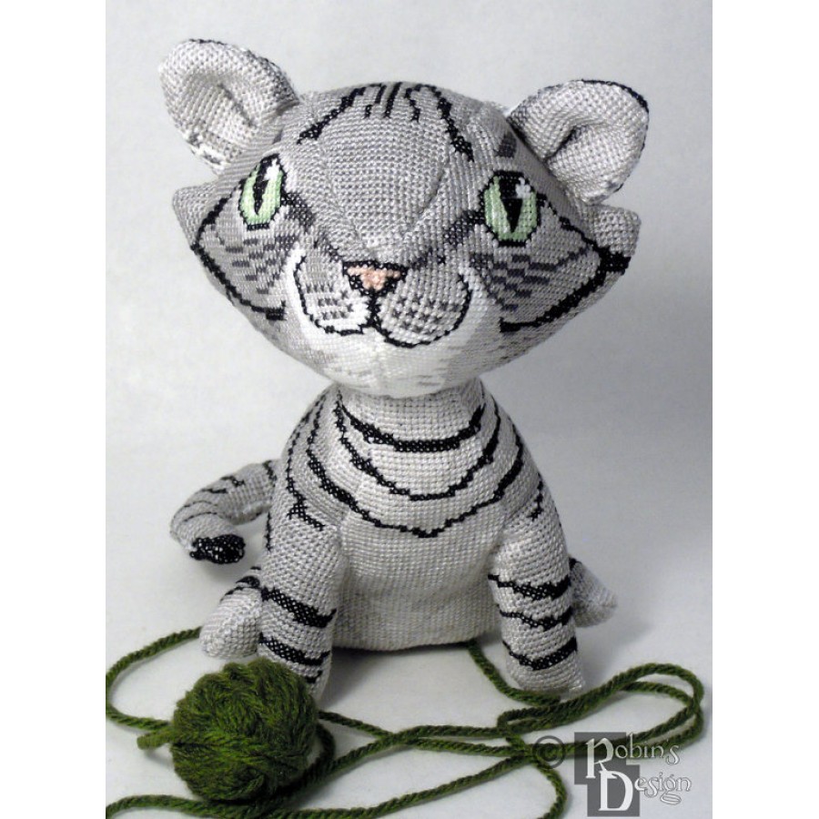 Demelza the Gray Mackerel Tabby Cat Doll 3D Cross Stitch Animal Sewing Pattern PDF Download
