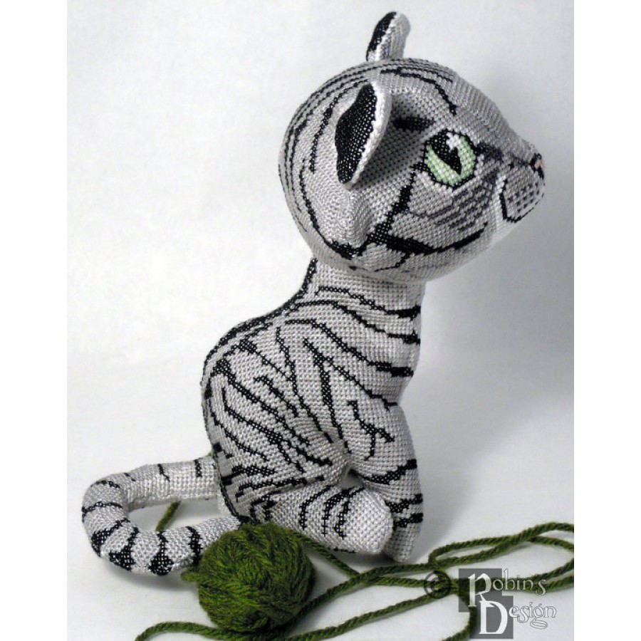 Demelza the Gray Mackerel Tabby Cat Doll 3D Cross Stitch Animal Sewing Pattern PDF Download