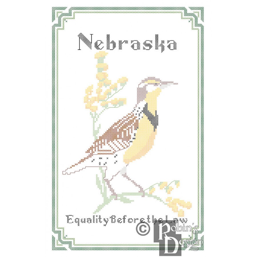 Nebraska State Bird, Flower and Motto Cross Stitch Pattern PDF