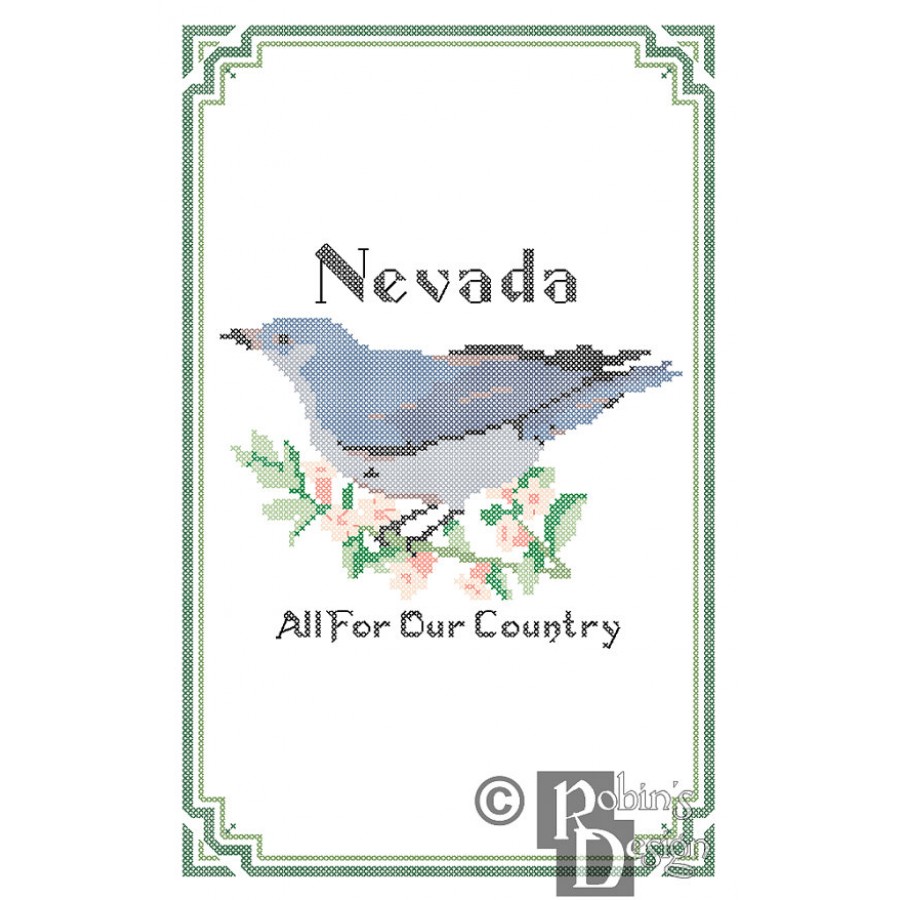 Nevada State Bird, Flower and Motto Cross Stitch Pattern PDF