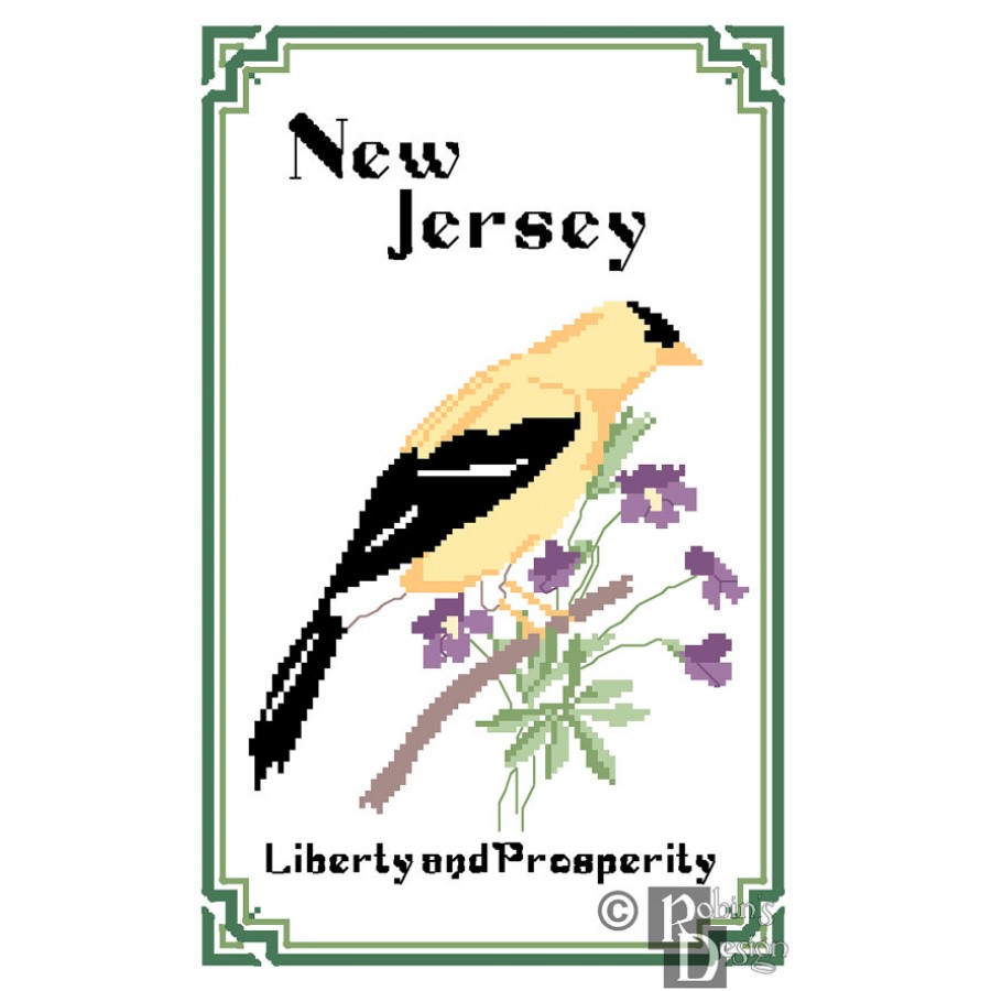 New Jersey State Bird, Flower and Motto Cross Stitch Pattern PDF