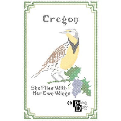 Oregon State Bird, Flower and Motto Cross Stitch Pattern PDF Download
