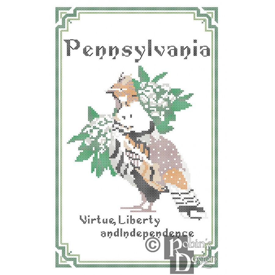 Pennsylvania State Bird, Flower and Motto Cross Stitch Pattern PDF