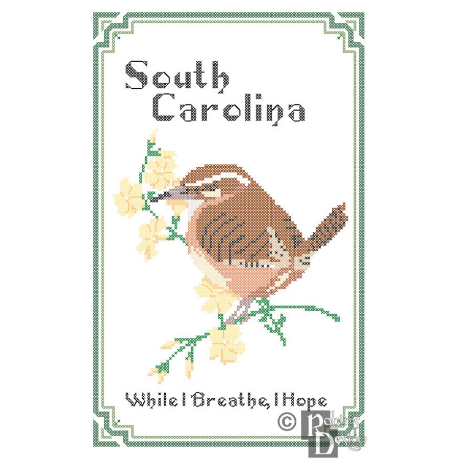 South Carolina State Bird, Flower and Motto Cross Stitch Pattern PDF