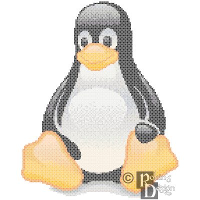 Tux Shaded Linux Mascot Cross Stitch Pattern PDF Download