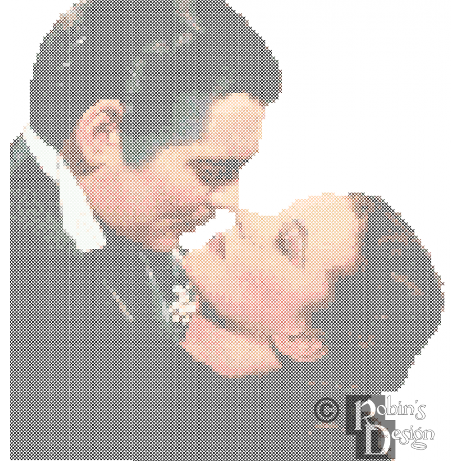 Rhett Butler and Scarlett O'Hara Embrace Cross Stitch Pattern PDF Download