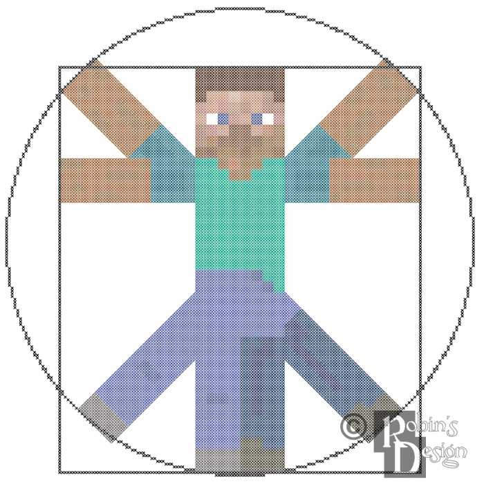 Vitruvian Minecraft Man Cross Stitch Pattern PDF Download
