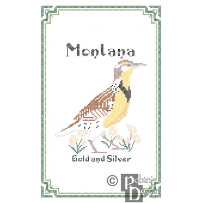 Montana State Bird, Flower and Motto Cross Stitch Pattern PDF Download
